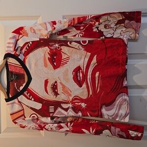 NWOT Vintage Y2K Hayes Top S Long Flare Sleeve Custo Barcelona T-shirt Graphic